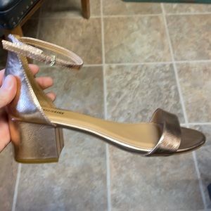 Gold Cushionaire Women's Alba one band mid block heel sandal +Memory Foam Insole